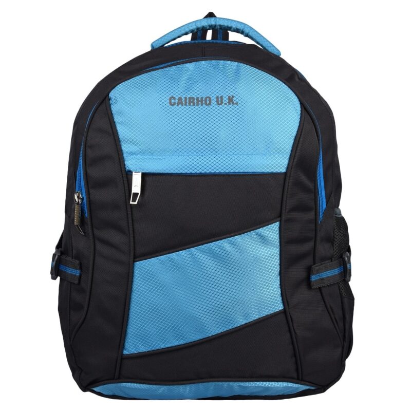 Cairho UK light blue and black school bag, front view, model no 103