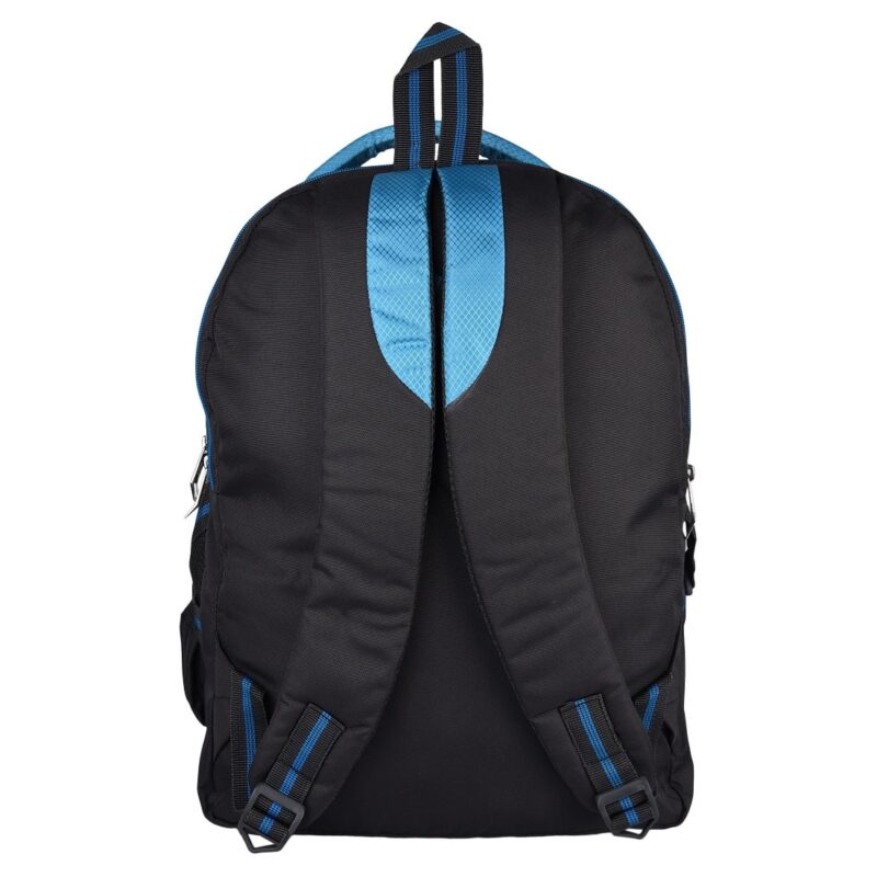 Cairho UK light blue and black color school bag, back view, padded shoulder straps, model no 103
