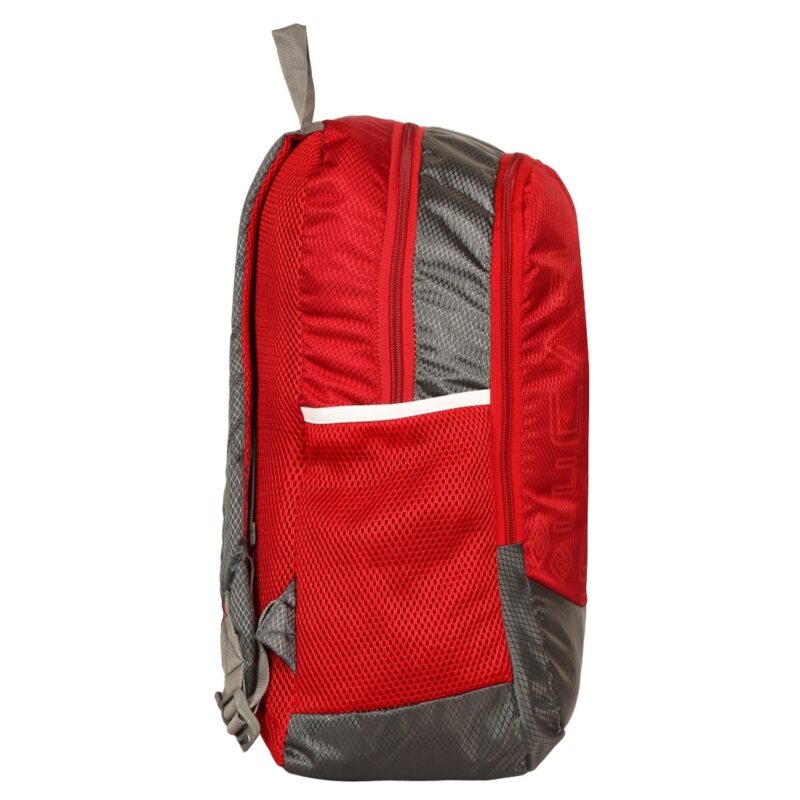 Lucasi red color light weight school bag, 2 compartments with alloy zippers, side view model no 323