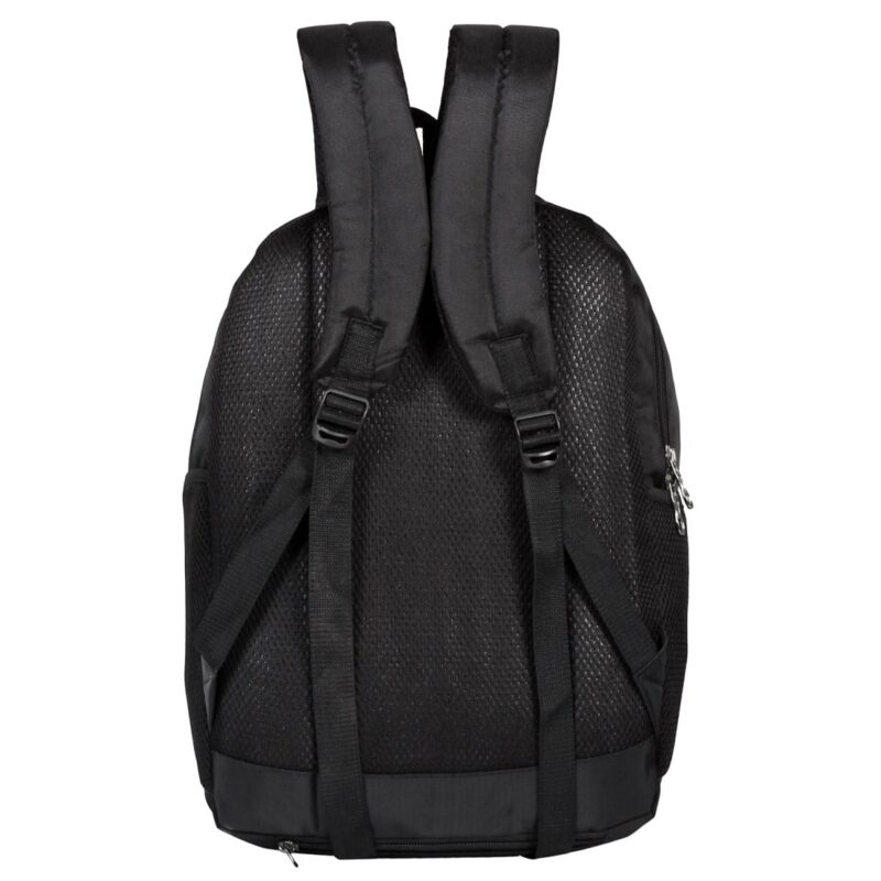 Back view of lucasi school bag backpack, black foam padded back, padded shoulder strap, model no 378
