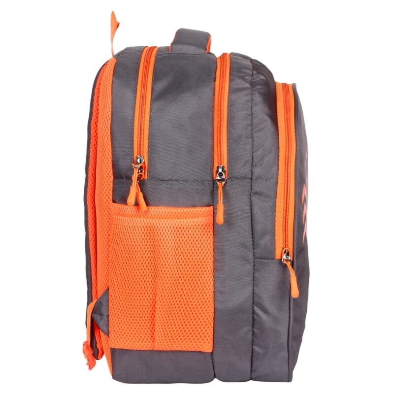 Royal beast grey orange color school bag, side view, model no 001