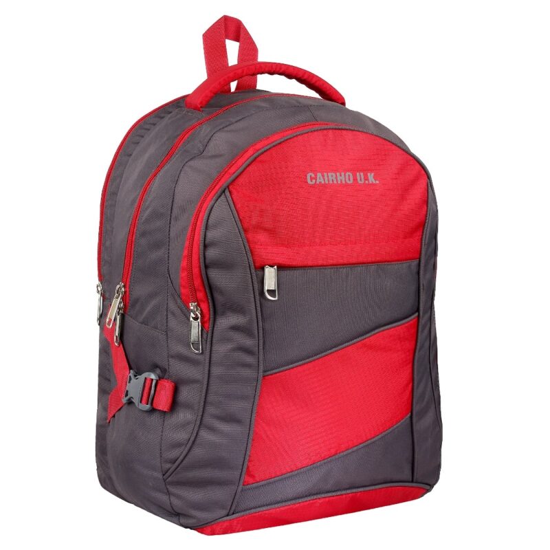 Cairho UK red color school bag, front angled view, model no 106