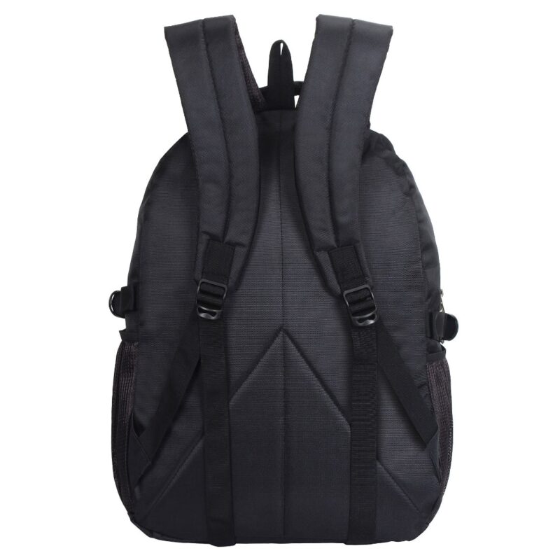 lucasi skyline black color backpack, back view foam padded shoulder straps and panel, model no 341