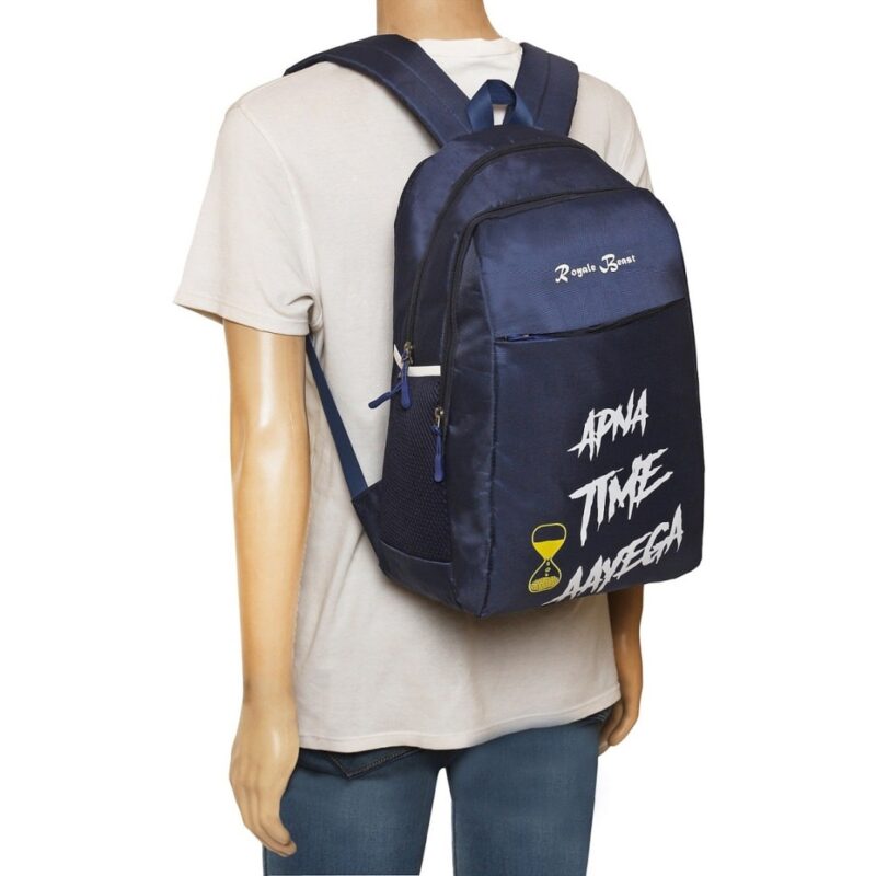royal beast navy blue backpack, mannequin view, mannequin height is 6 feet, model no ata 013