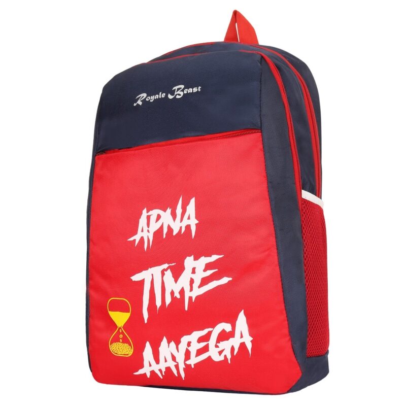royal beast red blue backpack, side angled view, model no ata 012